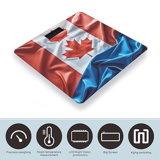 Retro Canada Flag Smart Scale for Body Weight Accurate Bathroom Scale with LED Display Digital Weight Scales Weighing Machine High Precision Scales for Bath Home