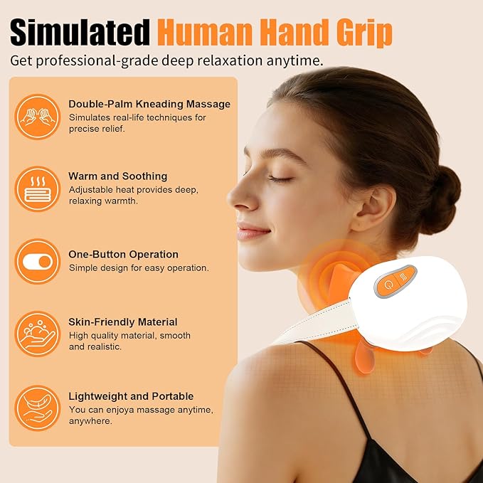 [2026 Upgraded] Neck and Shoulder Massager Bionic Shiatsu Heated Back Massager Hands Massager with Fingers 4D Kneading Massage Simulates a Real Palm Massage for Deep Relief Relax Muscle Tissue