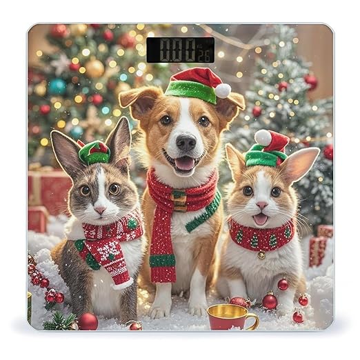 Christmas Animal Bathroom Scale for Body Weight Bathroom Weighing Scales with Back Lit LED Display Sturdy Tempered Glass Body Weight Bathroom Scale 400lb Weighing