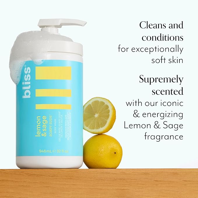 Bliss Lemon and Sage Hydrating Body Wash + Exfoliating Dry Brush for Back and Body