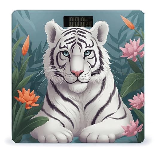 Cute White Tiger Weight Scale for Body Weight Digital Bathroom Scale High Capacity Accurate Digital Weighing Scales and Easy-to-Read on Backlit LCD Display Scales