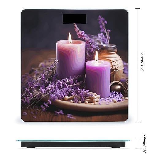 Purple Lavender with Candles Bathroom Scale for Body Weight Bathroom Weighing Scale with Backlit LCD Display Highly Accurate Measures Weight Up to 180kg