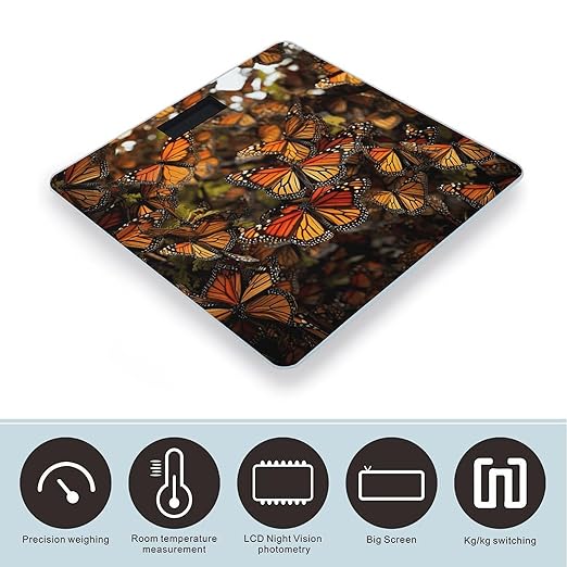 Monarch Butterflies Scale for Body Weight Highly Accurate Digital Bathroom Scale Sturdy Tempered Glass Weighing Scales with LCD Display Fashion Body Fat Smart Scales 400lb