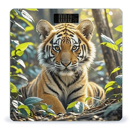 Jungle Tigers Cub Digital Bathroom Scale for Body Weight Weighing Scale with Backlit LCD Display High Precision Measurements &amp Measures Weight Up to 180kg