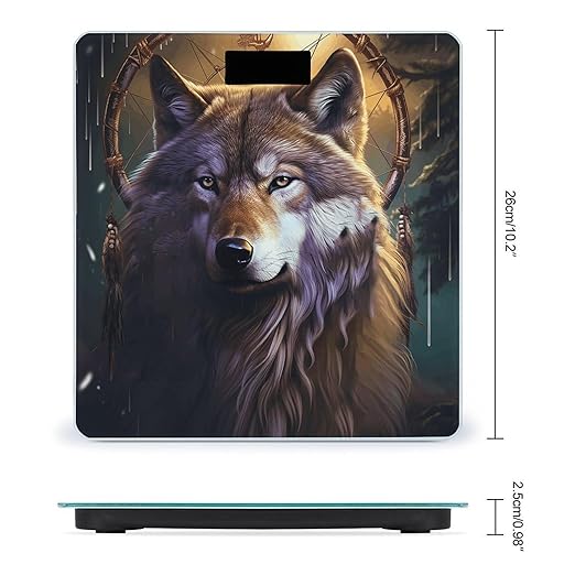 Wolves and Dream Catchers Bathroom Scale Rounded Smart Scale for Body Weight Automatic Power On/Off Weight Scales Accurate Bathroom Digital Scales for Pet Home Bedroom Kitchen