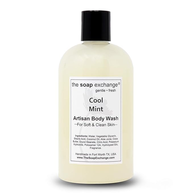 The Soap Exchange Body Wash - Cool Mint Scent - Hand Crafted 12 fl oz / 354 ml Natural Artisan Liquid Soap for Hand Face &amp Body Shower Gel Cleanse Moisturize &amp Protect. Made in the USA.