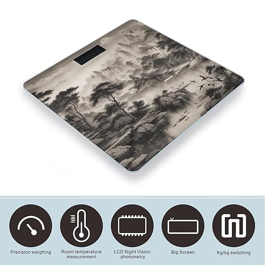 Black and White Landscape Scale for Body Weight Accurate Digital Bathroom Scale Toughened Glass High Precision Scales Smart Weight Scales with Large LCD Backlight Display Weighing Machine