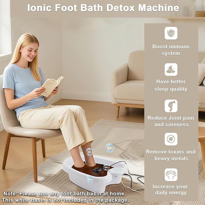 ANDECH® Portable Ion Foot Spa-Ion Foot Bath Detox Machine-for ToxinsHeavy Metals&ampFree RadicalsNo Bucket Design with Himalayan Pink Salt with Array Disposable Liners TowelEasy 30' Home Detox