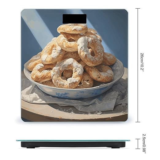 Pretzel Dough Pictures Scale for Body Weight Anti-Slip Tempered Glass Digital Bathroom Scales Clear LCD Display Weighing Scale Safe Rounded Corners Smart Scales