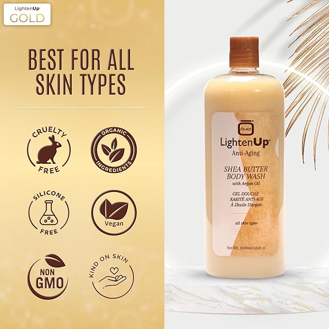 Omic LightenUp Anti-Aging Body Wash - 33.8 fl oz / 1000ml - Formulated to Bright and Soften Skin with Argan Oil and Shea Butter