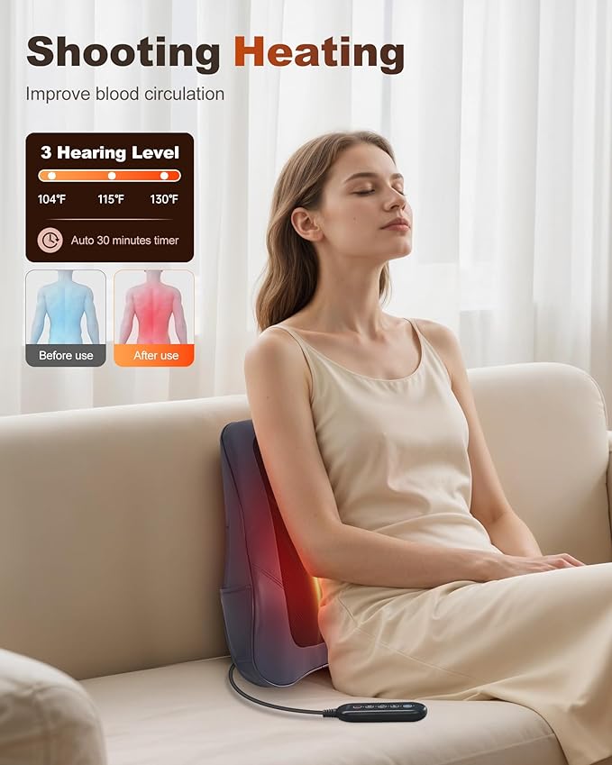 Beleduc Back Massager for Back Pain Deep Tissue Shiatsu Back Neck Massager with HeatVibration Massage Deep Kneading Massage Pillow for Neck Shoulder