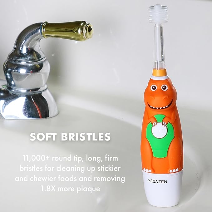 Brilliant Oral Care Kids Sonic Electric Toothbrush with Soft Bristles Round Brush Head LED Light and Timer for Children Ages 5+ Dinosaur