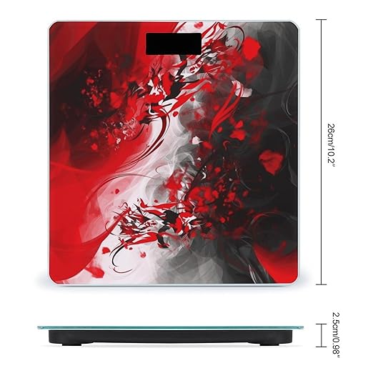 Red Black White Abstract Weight ScaleClear LED Display Bathroom Digital Weighing ScaleTempered Glass Digital Bathroom Scale for Body Weight Capacity Up to 400 Lbs