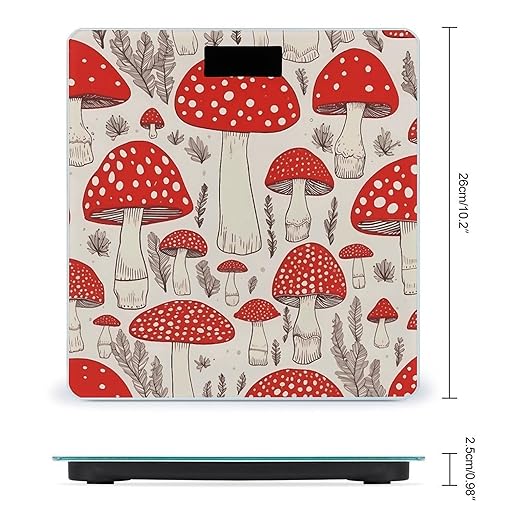 Red White Mushroom Bathroom Scale Large LCD Backlight Display Digital Scale Rounded Corners Body Scales Automatic Power On/Off Bathroom Scales for Home Bedrooms