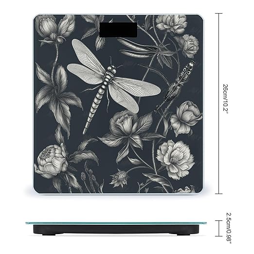 Black Flowers and Dragonfly Smart Scale for Body Weight Accurate Bathroom Scale with LED Display Digital Weight Scales Weighing Machine High Precision Scales for Bath Home
