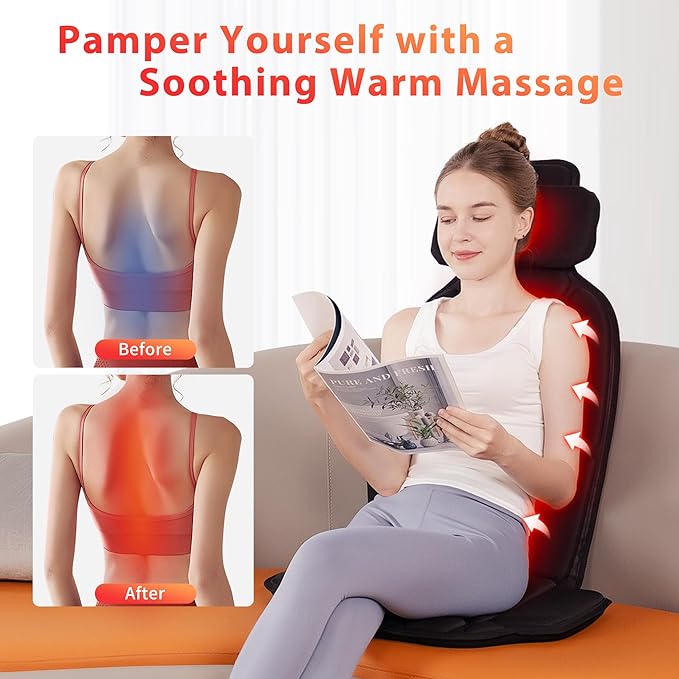 Back Massager with HeatVibration Massage Chair Pad with 5 Massage Modes &amp Adjustable Heat Levels Memory Foam Back Massager Cushion for Office Chair or Home UseMidnight