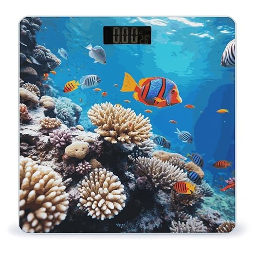 Ocean Tropical Fish Coral Bathroom Scale for Body Weight 400 Lb Weight Scale with High Precision Sensors Tempered Glass Highly Accurate Digital Weighing Machine for People