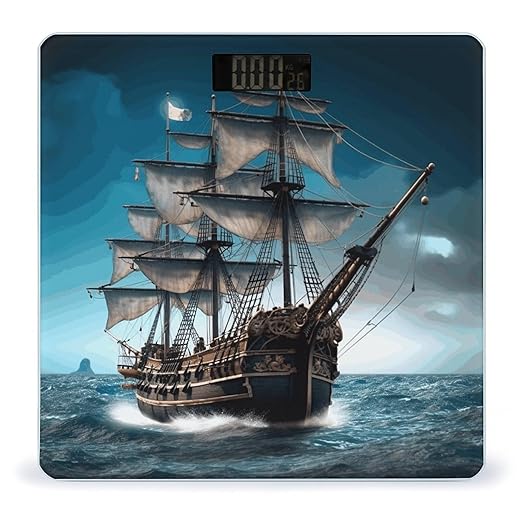 Digital Bathroom Scale for Body Weight Scale with Bright LCD Display High Accuracy Step-On Technology Auto On/Off Pirate Ship Digital Scales 400 Lbs /180kg