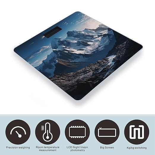 Melting Snow Mountain Scale for Body Weight Anti-Slip Tempered Glass Digital Bathroom Scales Clear LCD Display Weighing Scale Safe Rounded Corners Smart Scales