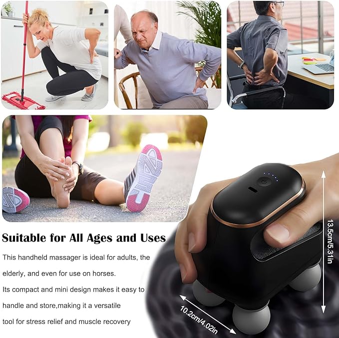 2025 New 4-Head Deep Tissue Electric Percussion Massager for Muscle Relaxation - 5 Adjustable Levels Rechargeable Vibration Massage Device for Neck Back Shoulder Leg (Black)