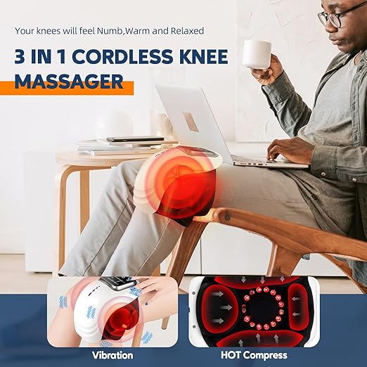 IeBilif Cordless Knee Massager Heat and Vibration Heated Knee Massager Large LED ScreenGift for BirthdayGift for Husband Mom Dad