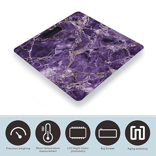 Marble Purplem Scale for Body Weight High Precision Digital Weight Scales with LCD Display Anti-Slip Sturdy Slim Tempered Glass Bathroom Scale for Home Use