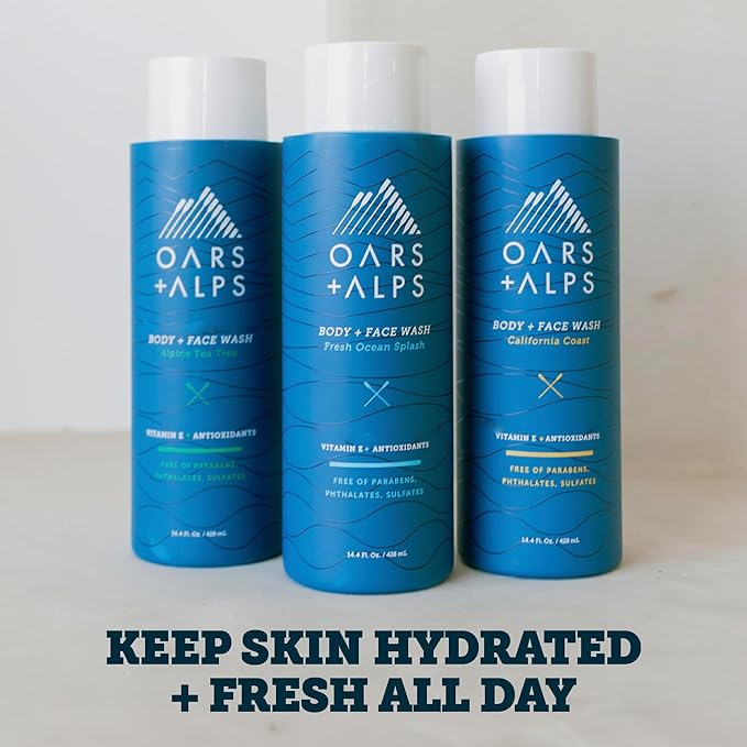 Oars + Alps Body Wash for Men Mens Body Wash &amp Face Cleanser with Vitamin E &amp Antioxidants Moisturizing Paraben &amp Sulfate Free Cleanser Variety Set 3pk