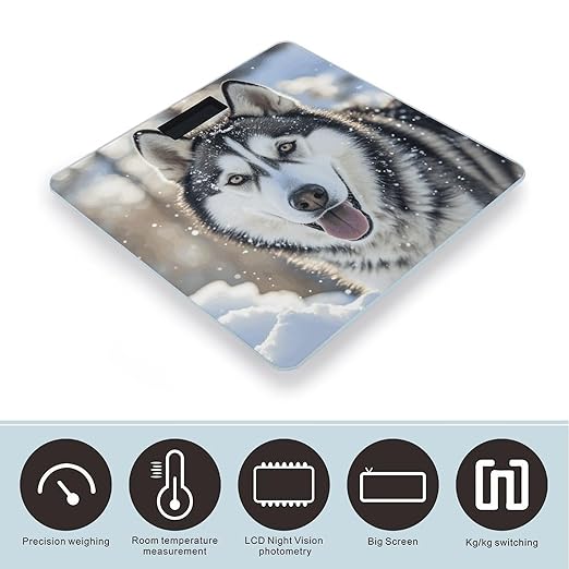 Dog in The Snow Digital Bathroom Scale for Body Weight Weighing Scale with Backlit LCD Display High Precision Measurements &amp Measures Weight Up to 180kg