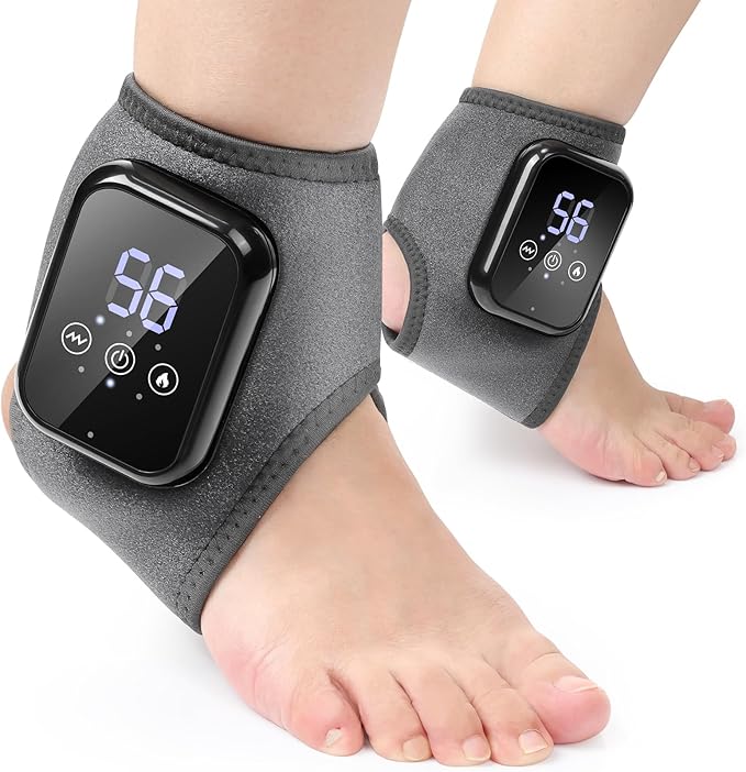 2 Pack Cordless Ankle Massager for Pain Relief Ankle Heating Pads for Pain Heated Ankle Massager for Pain Rechargeable Feet Heating Pads Feet Massage 3 Heat Levels 3 Massage Modes