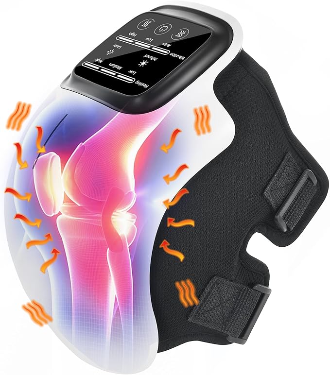 Knee Massager Large LED Screen Adjustable TemperatureCordless Knee Massager with Heat and Vibration Portable Massager for Knee Discomfort Longer Knee Straps 48CM
