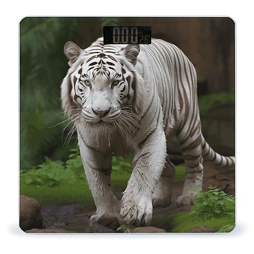 Majestic White Bengal TigerScale for Body Weight with LCD High Precision Weighing Scales Fashion Sturdy Tempered Glass Weight Scales Easy-to-Read Digital Bathroom Scale for Daily 400lb