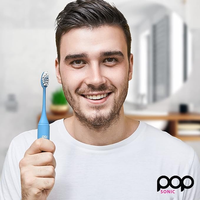 Pop Sonic Pro 2.0 Electric Toothbrush (Blue) Rechargeable Sonic Toothbrush with 45000 Vibrations Per Minute &amp 4 Cleaning Modes for Adults &amp Kids with Long Lasting Dupont Nylon Bristles