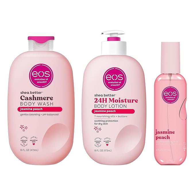 eos Jasmine Peach Scent Layering Bundle - Body Wash Body Mist Body Lotion