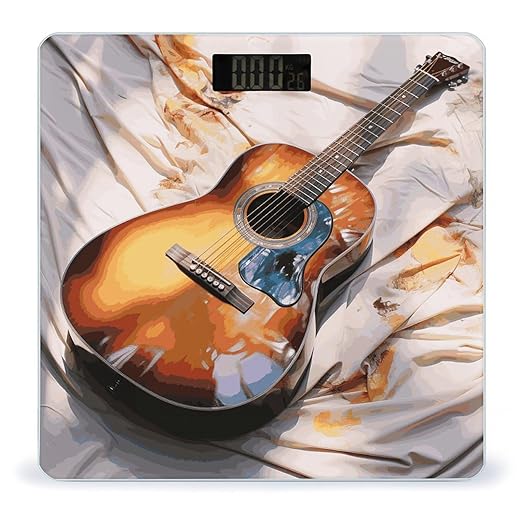 Watercolor Acoustic Guitar Bathroom Scale Weight Scale for Body WeightHighly Accurate Digital Weighing Machine Clear LED Display Digital Bathroom Body Scale 400lb/182kg