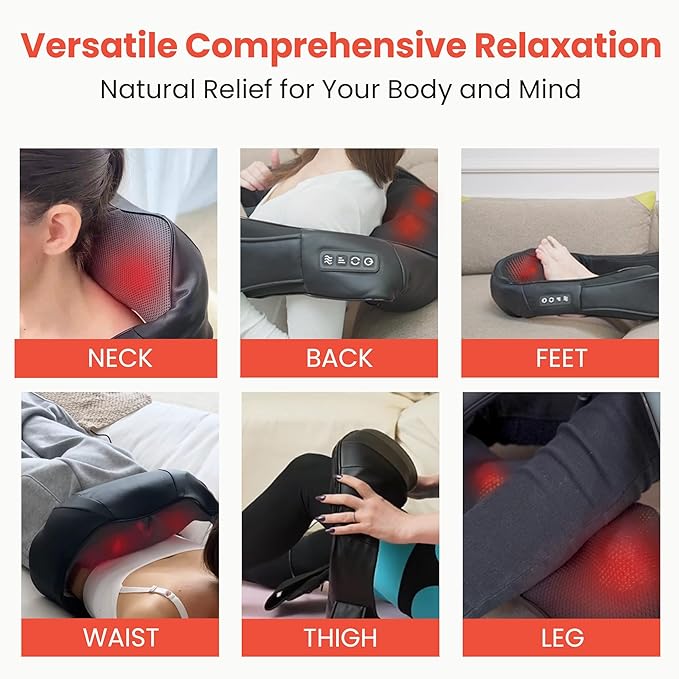 Shiatsu Neck and Back Massager for Pain Relief Deep Tissue Neck and Shoulder Massager with Heat Electric Kneading Back Massage for Muscle Waist Leg and Foot Best Gift for Women Men Mom Dad