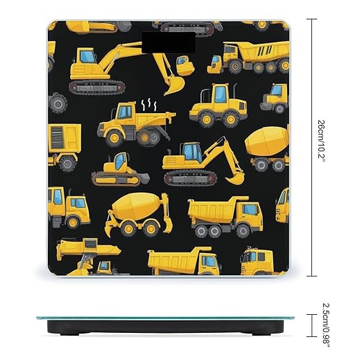 Women's Digital Bathroom Weighing Scale Automatic Switch Energy Saving Scale Smart Scale for Body Weight Cool Black Yellow Buldozer Excavator Construct Machines