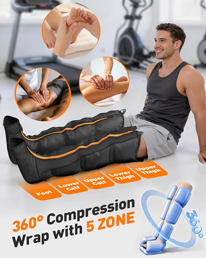 DEKEMASTER Air Compression Leg Massager for Circulation and Pain Relief Professional Full Leg Compression Boots for Massage Therapy with Adjustable 9 Intensities Recovery Boots for Women Men