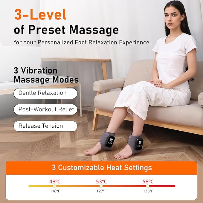 Foot Renew Triple Method Massager Cordless &amp Portable Ankle Massager With Three Levels of Vibration and Heating Relieves Foot and Ankle Discomfort Suitable for Home and Travel Use (2pcs)