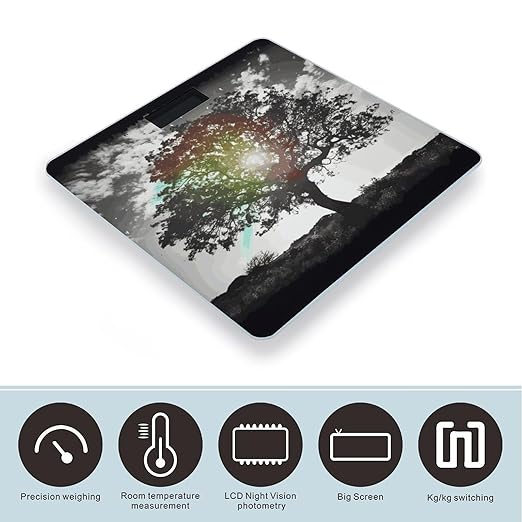 Tree Art Scale with LCD Easy-to-Read Anti-Slip Weight Digital Bathroom Scale Precision Weighing Scales Sturdy Tempered Glass Body Weight Scales for Daily Use