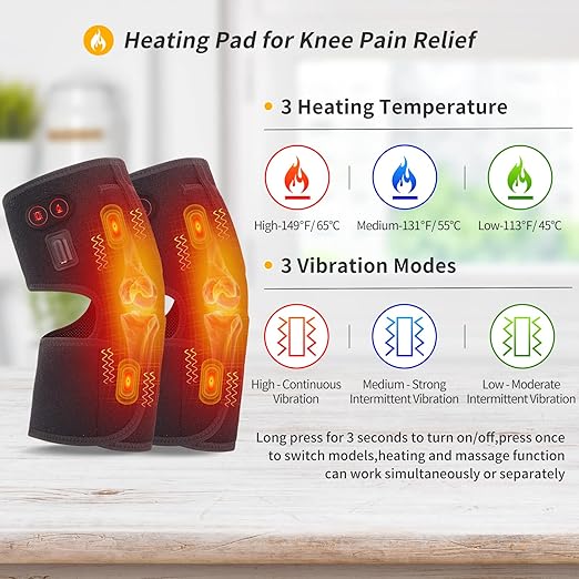 Heated Knee Brace Wrap with Massage - Battery Powered Heating Knee Brace for Men Women Elders(Double)