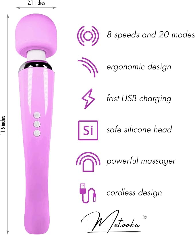 Therapeutic Cordless Massager - Powerful Massage Tool Handheld 8 Speeds 20 Patterns - Rechargeable Hand Massagers for Sore Muscles - Hand Held Massage Tool for Neck &amp Back