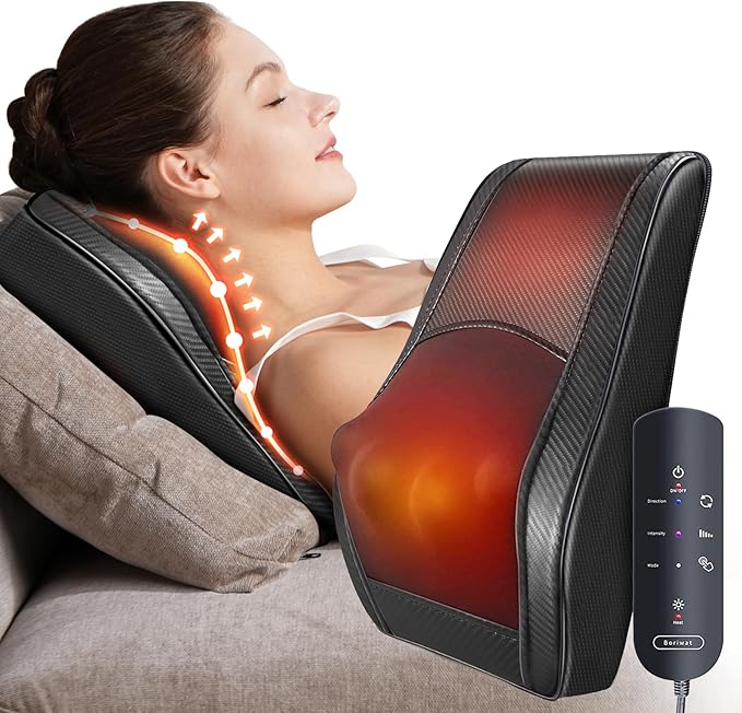 Back Massager with Heat Shiatsu Back and Neck Massager 3D Kneading Deep Tissue Massage Pillow for Neck Back Shoulder Muscle Pain Relief Gifts for Mom Dad Women Men