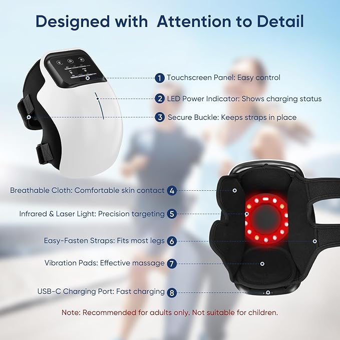 Knee Massager Cordless Heated Knee Massager with 3 Heating Levels 3 Vibration Modes LED Screen &amp Adjustable Straps Portable Massage with Heat for Knee Discomfort Ideal Gift for Men Women