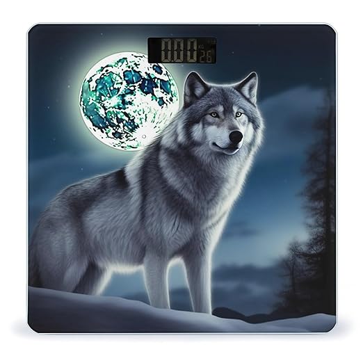 Digital Bathroom Scale for Body Weight Scale with Bright LCD Display High Accuracy Step-On Technology Auto On/Off Wolf Under Moon Digital Scales 400 Lbs /180kg