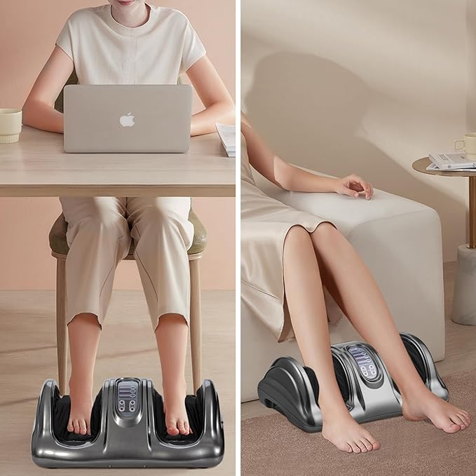 RELAX4LIFE Shiatsu Foot Massage Machine Rolling Massager with Remote Control 4 Programs 3 Modes Touch Panel Electric Calf Deep Kneading for Plantar FasciitisTired Muscle Massaging (Gray)