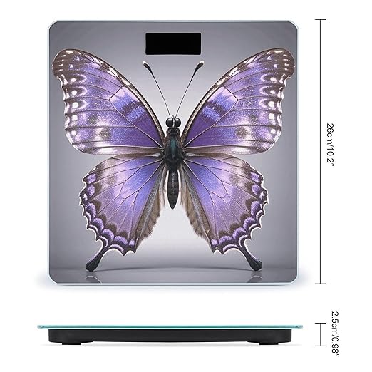 Purple Butterflies Scale for Body Weight Digital Bathroom Scale Toughened Glass High Precision Scales for Body Weight with Large LCD Backlight Display Weight Scales