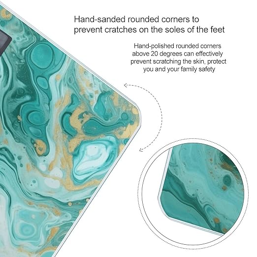 Teal and Gold Marble Bathroom Scale for Body Weight LCD Display Digital Bathroom Scale Tempered Glass Bathroom Weight Scales Fashion Smart Scales for Home Bedroom 400 Lb