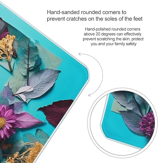Frame of Flowers and Leaves Scale for Body Weight Anti-Slip Tempered Glass Digital Bathroom Scales Clear LCD Display Weighing Scale Safe Rounded Corners Smart Scales