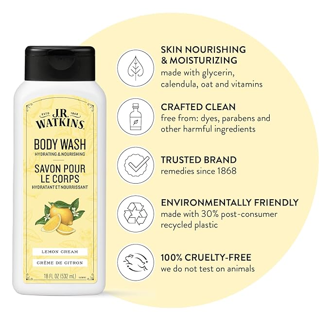 J.R. Watkins Body Wash Lemon Cream 18 fl oz 2 Pack
