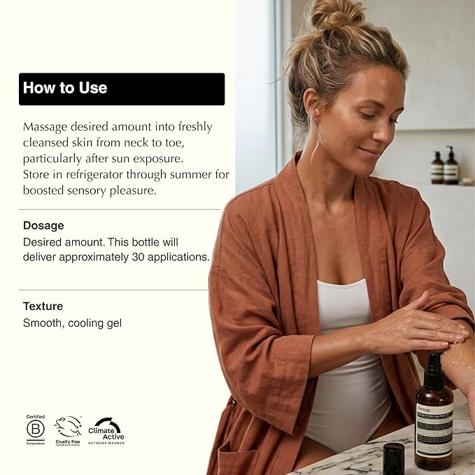 Aesop Petitgrain Reviving Body Gel | After-Sun Care with Grapefruit Rind Panthenol &amp Witch Hazel | Cooling Lightweight Moisturizer | 150 mL / 5 oz